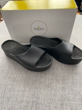 Lemon Jelly Black Platform Slide Mules for Women